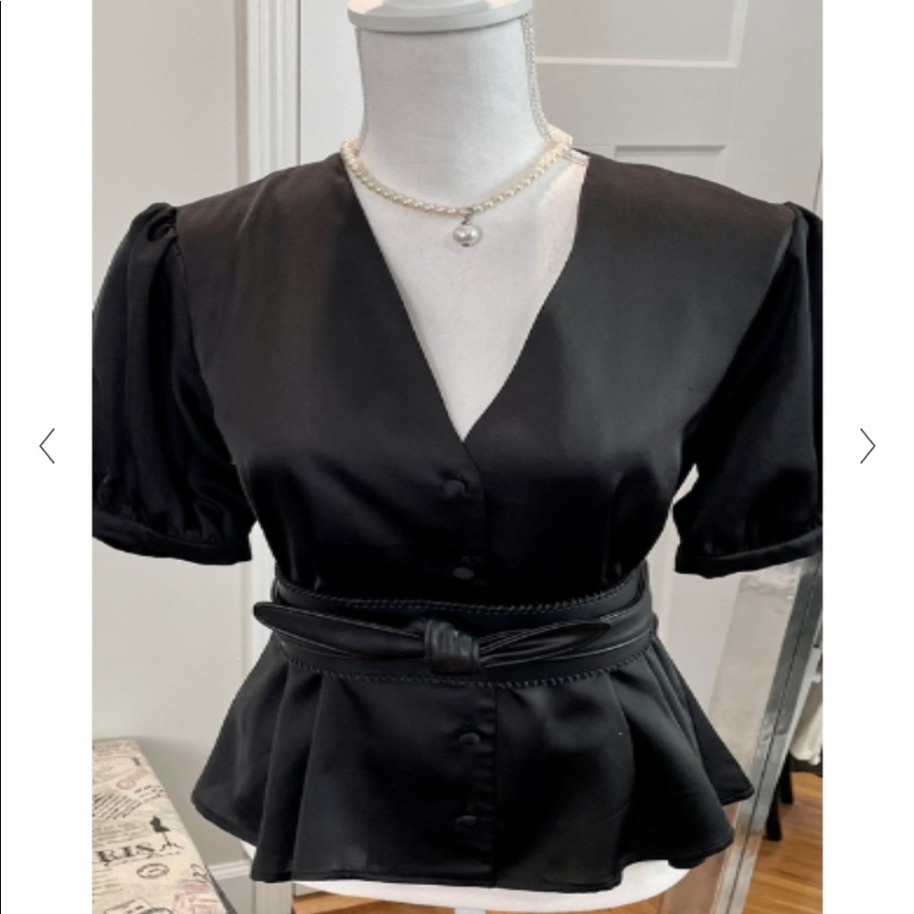 Topshop Black Sateen with Peplum blouse. Size Medium